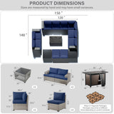 13-Piece Ultimate Outdoor Entertaining Set - 10-Seater Sectional + 43" Fire Pit Table + Coffee Table, PAD Series - Belord