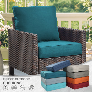 2 Set Outdoor Cushion, High Back and Deep Seating, 6" H x 24" W x 24" D - Belord