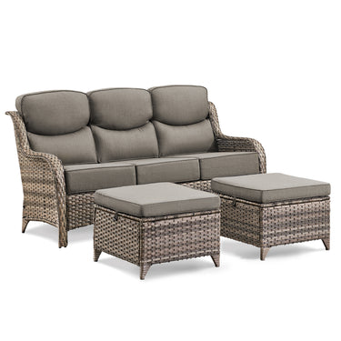 3-Piece All-Weather Wicker Sectional Sofa – 6" Ultra-Thick Cushions & Ottomans, NT Series - Belord