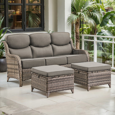 3-Piece All-Weather Wicker Sectional Sofa – 6" Ultra-Thick Cushions & Ottomans, NT Series - Belord