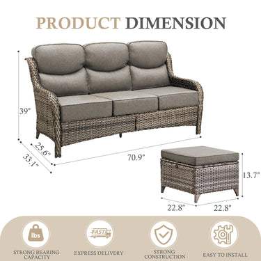 3-Piece All-Weather Wicker Sectional Sofa – 6" Ultra-Thick Cushions & Ottomans, NT Series - Belord