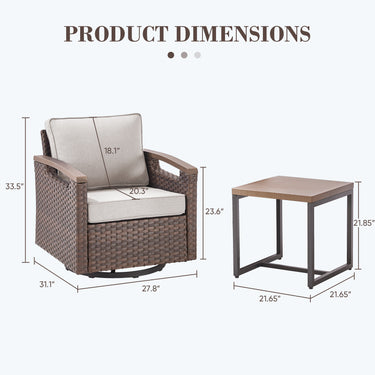 Heavy-Duty 3-Piece Outdoor Swivel Glider Set with Metal Side Table, BBR Series - Belord