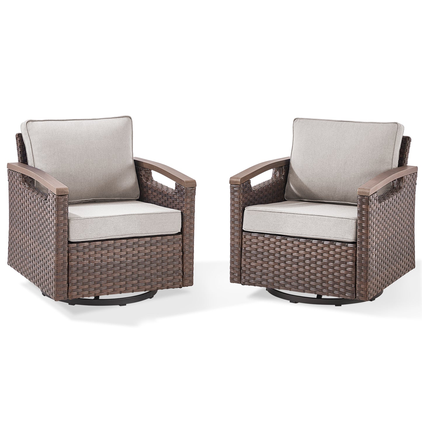 Heavy-Duty Outdoor Swivel Rocking Chairs Set of 2 - Weather-Resistant Metal Frame & PE Wicker with Deep Seat Cushions, BBR Series