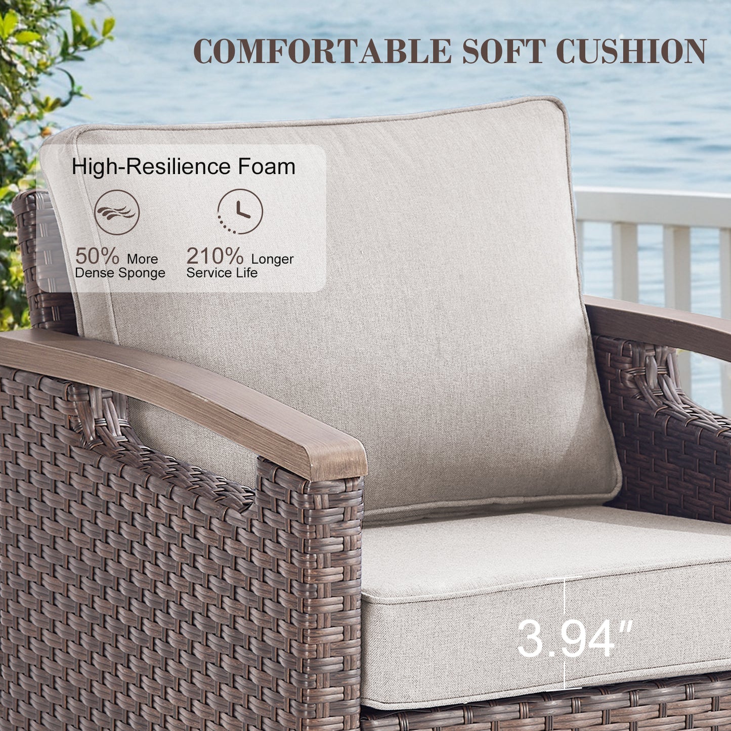 Heavy-Duty Outdoor Swivel Rocking Chairs Set of 2 - Weather-Resistant Metal Frame & PE Wicker with Deep Seat Cushions, BBR Series