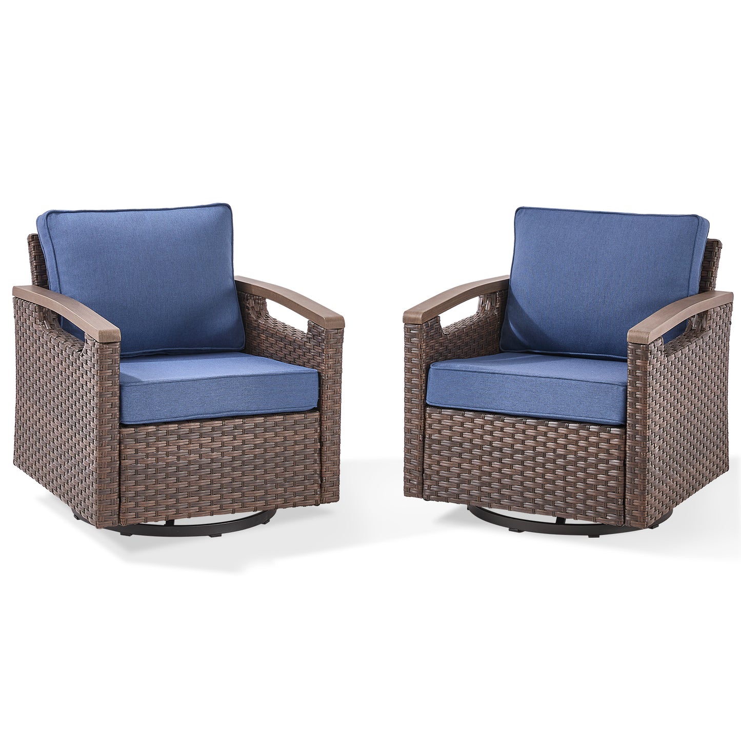 Heavy-Duty Outdoor Swivel Rocking Chairs Set of 2 - Weather-Resistant Metal Frame & PE Wicker with Deep Seat Cushions, BBR Series