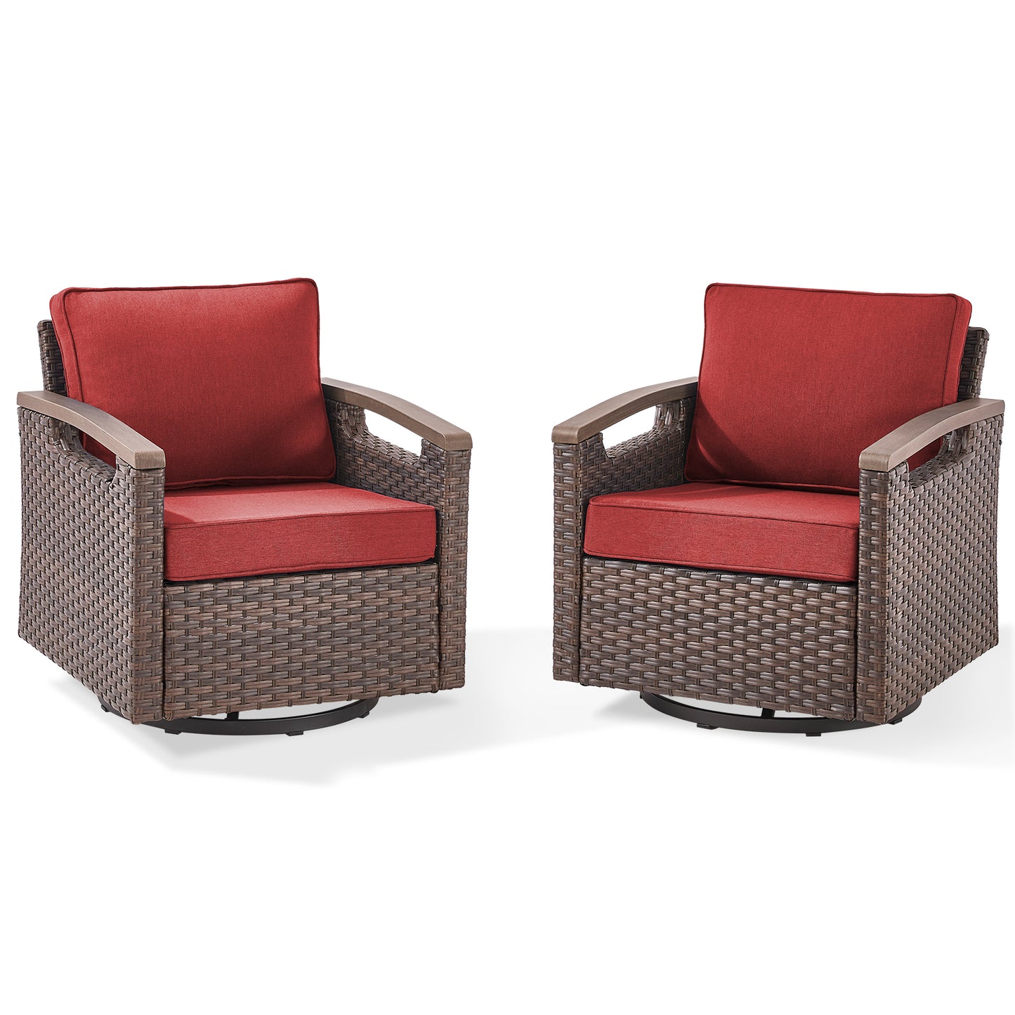 Heavy-Duty Outdoor Swivel Rocking Chairs Set of 2 - Weather-Resistant Metal Frame & PE Wicker with Deep Seat Cushions, BBR Series