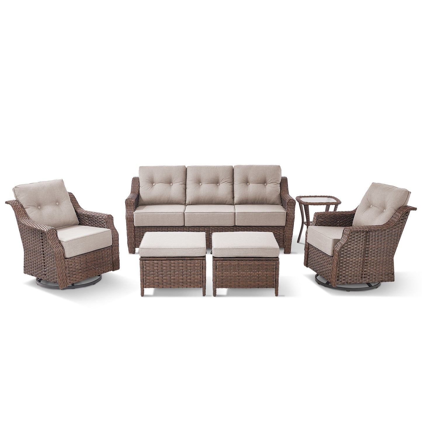 6-Piece Luxury Outdoor Patio Set - High Back Wicker Swivel Glider Chairs with Sofa & Ottoman, Ovolo Series