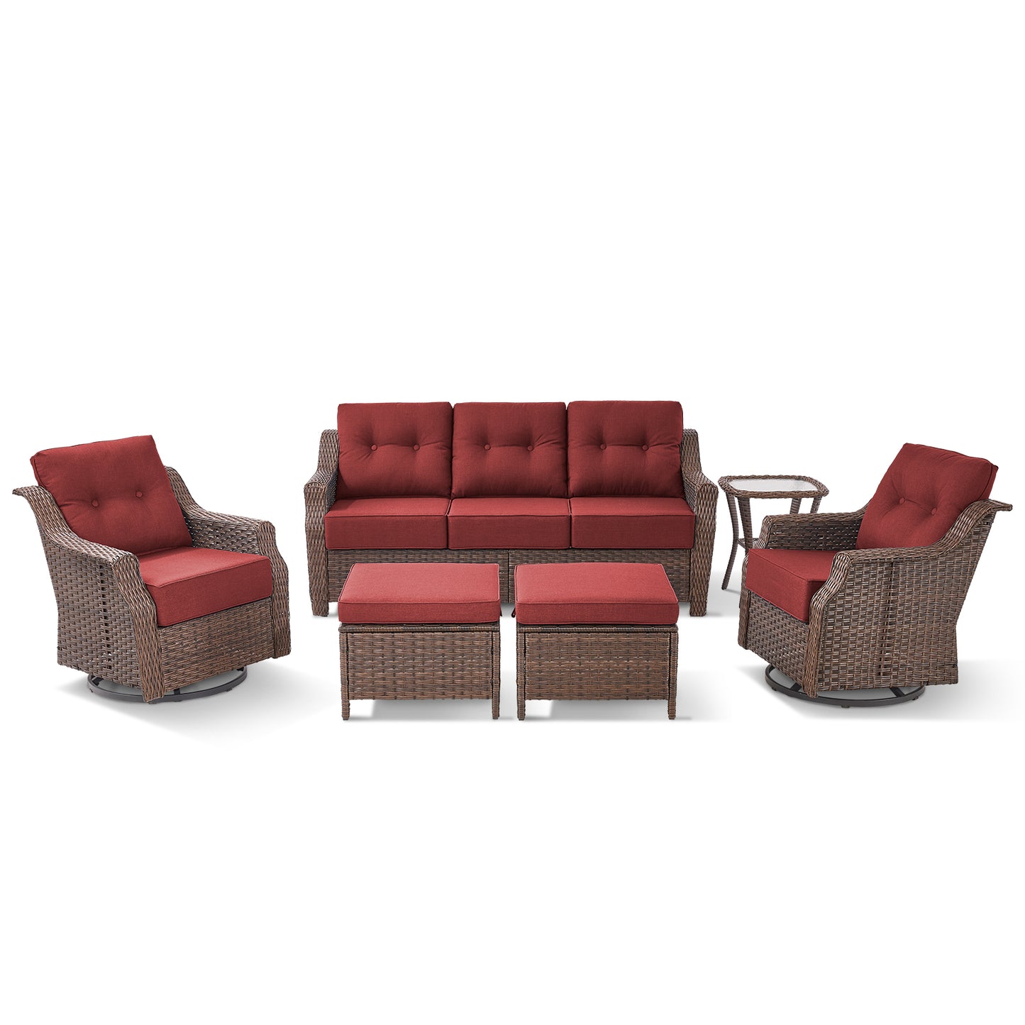 6-Piece Luxury Outdoor Patio Set - High Back Wicker Swivel Glider Chairs with Sofa & Ottoman, Ovolo Series