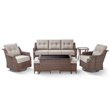 7-Piece Luxury Outdoor Conversation Set - High Back Swivel Glider Chairs with 3-Seat Sofa & Ottoman, Ovolo Series - Belord