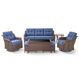 7-Piece Luxury Outdoor Conversation Set - High Back Swivel Glider Chairs with 3-Seat Sofa & Ottoman, Ovolo Series - Belord