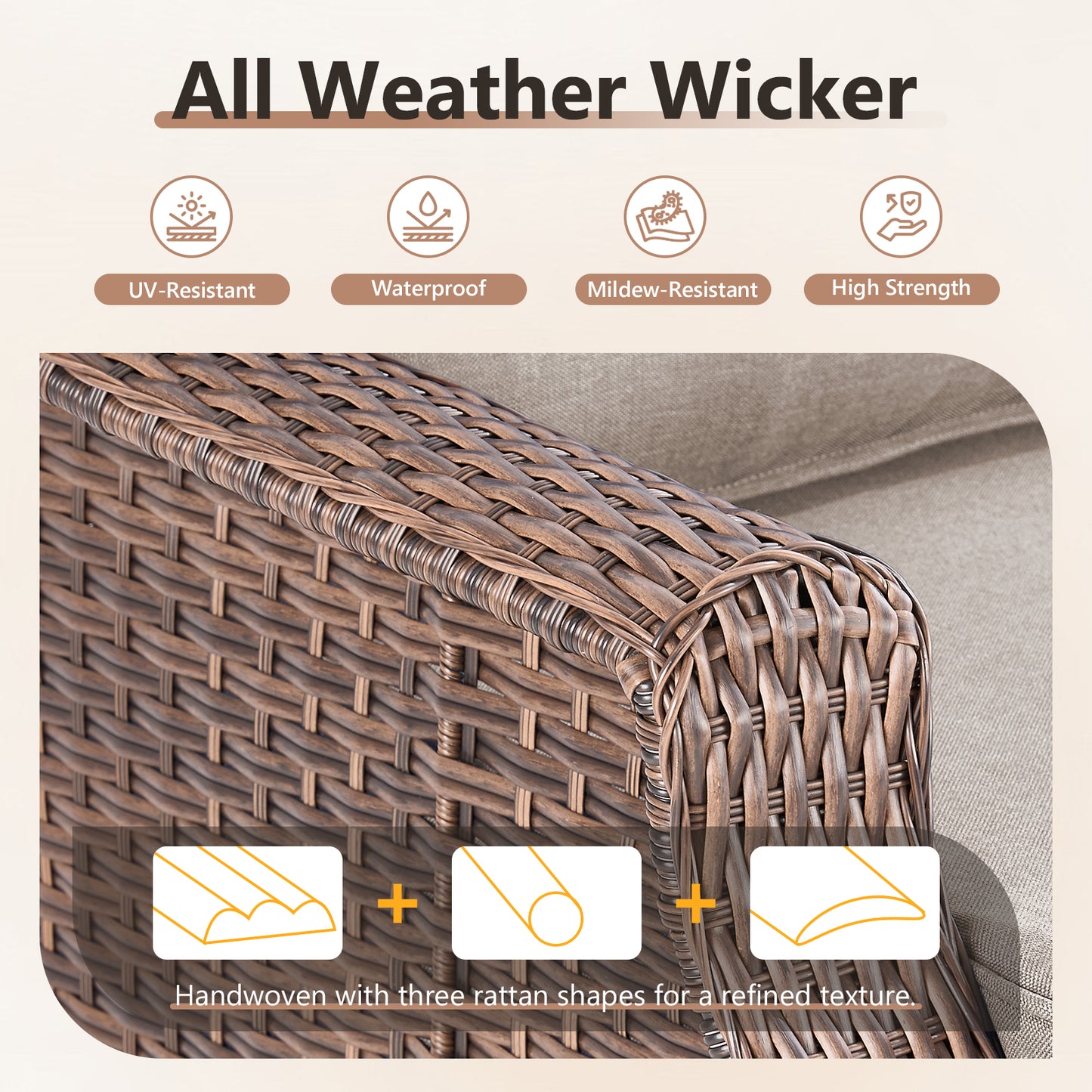 Luxury Wicker 3-Seat Sofa– High Back Design with 6" Premium Thick Cushions, Ovolo Series