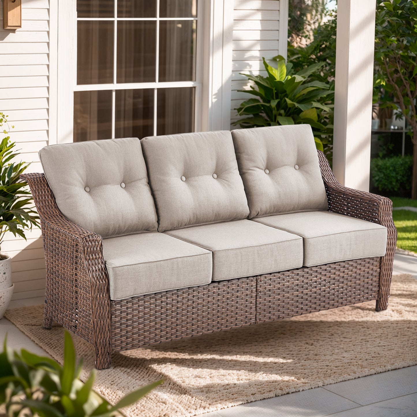 Luxury Wicker 3-Seat Sofa– High Back Design with 6" Premium Thick Cushions, Ovolo Series