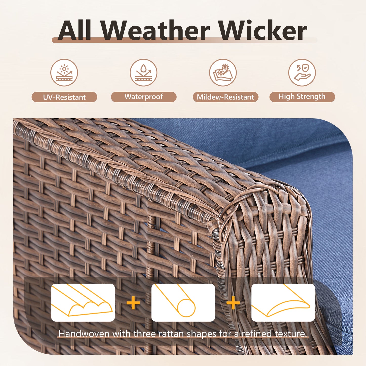Luxury Wicker 3-Seat Sofa– High Back Design with 6" Premium Thick Cushions, Ovolo Series