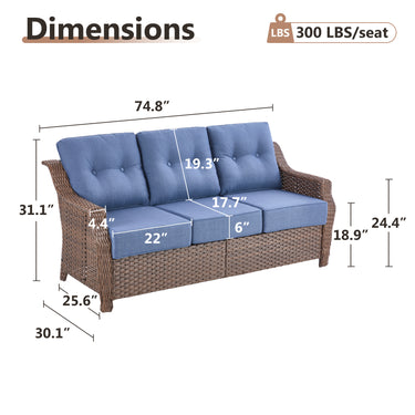 Luxury Wicker 3-Seat Sofa– High Back Design with 6" Premium Thick Cushions, Ovolo Series - Belord