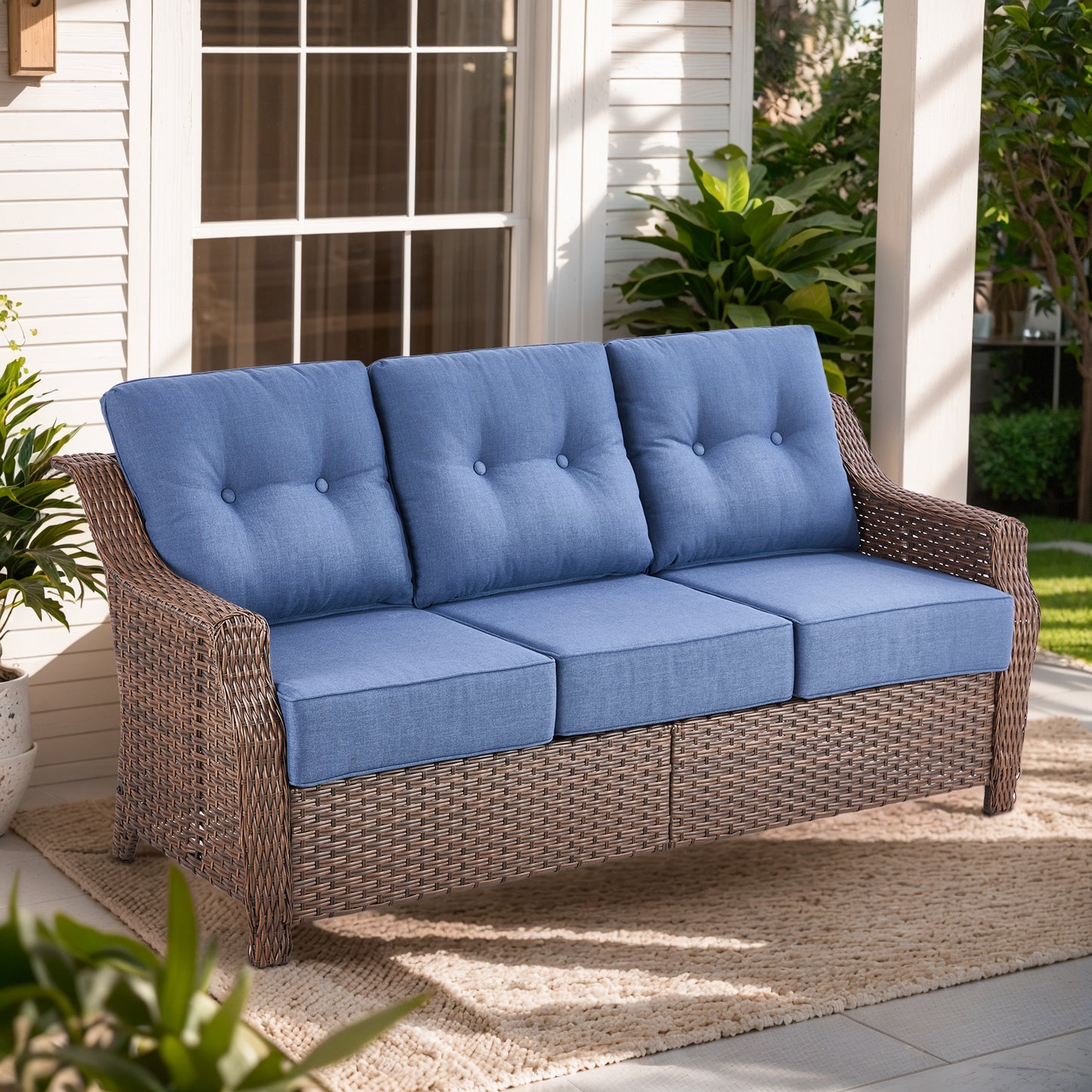 Luxury Wicker 3-Seat Sofa– High Back Design with 6" Premium Thick Cushions, Ovolo Series