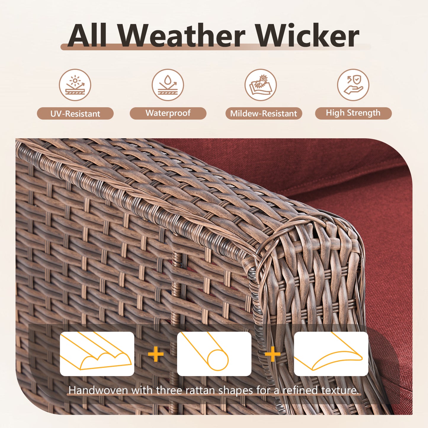 Luxury Wicker 3-Seat Sofa– High Back Design with 6" Premium Thick Cushions, Ovolo Series