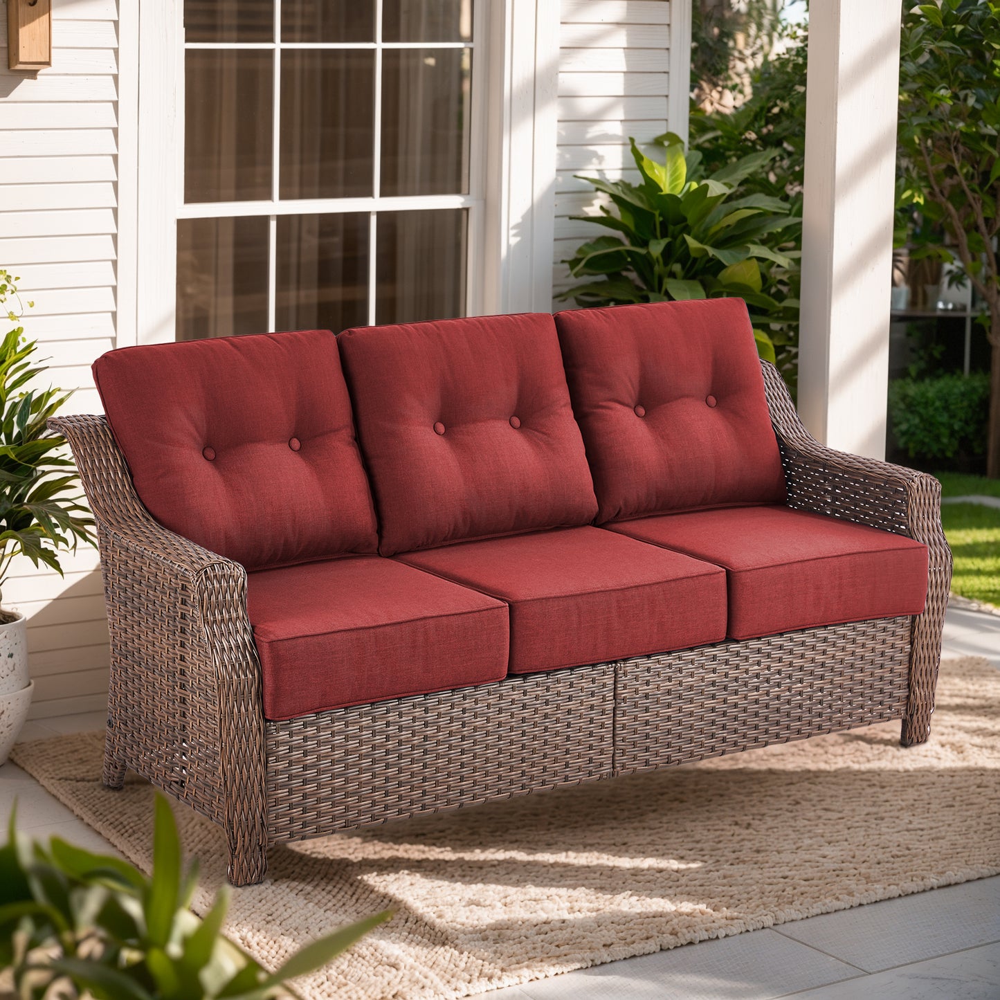 Luxury Wicker 3-Seat Sofa– High Back Design with 6" Premium Thick Cushions, Ovolo Series