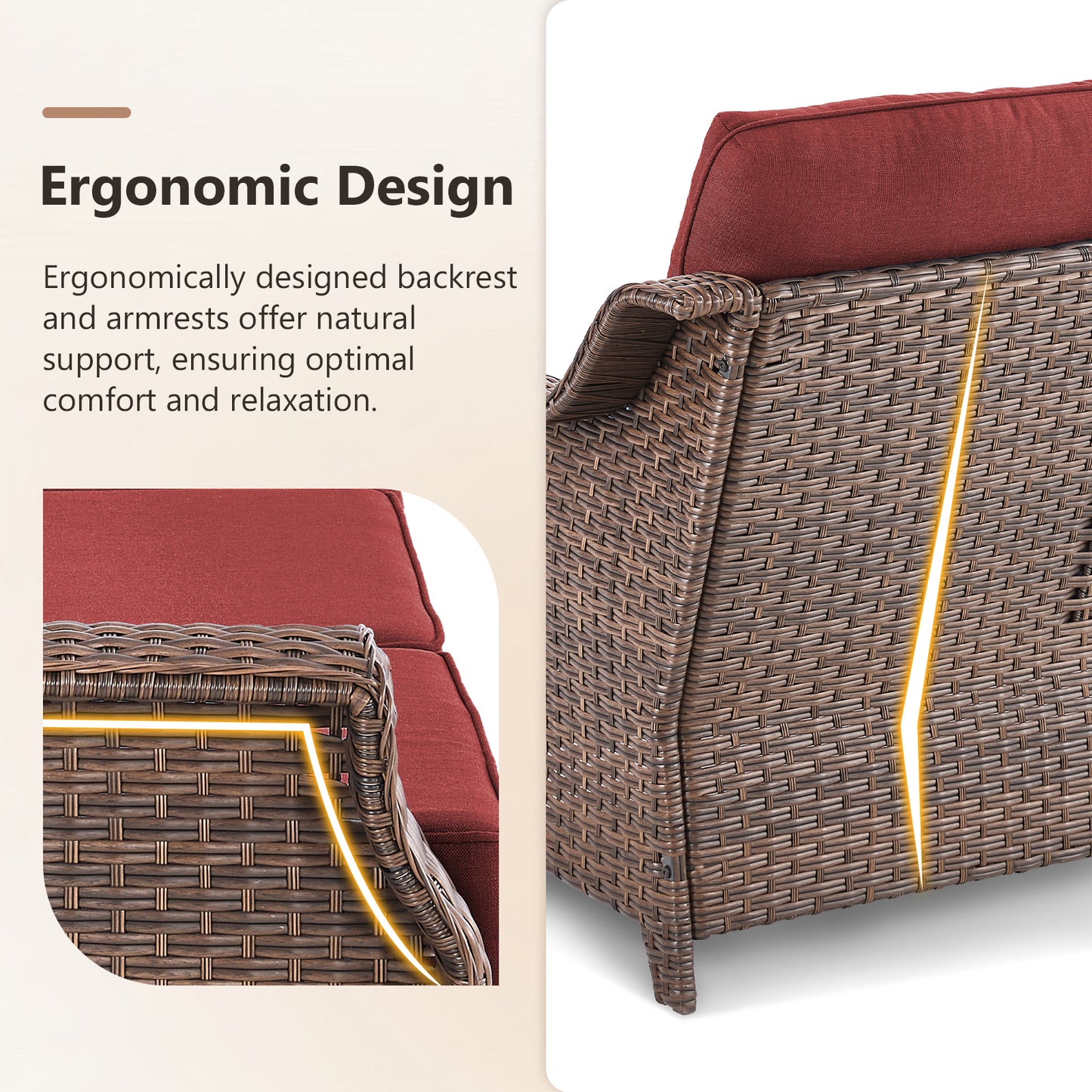 Luxury Wicker 3-Seat Sofa– High Back Design with 6" Premium Thick Cushions, Ovolo Series