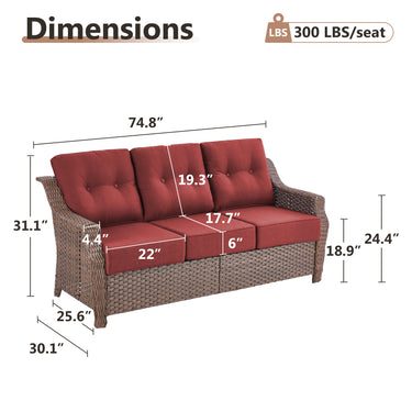 Luxury Wicker 3-Seat Sofa– High Back Design with 6" Premium Thick Cushions, Ovolo Series - Belord