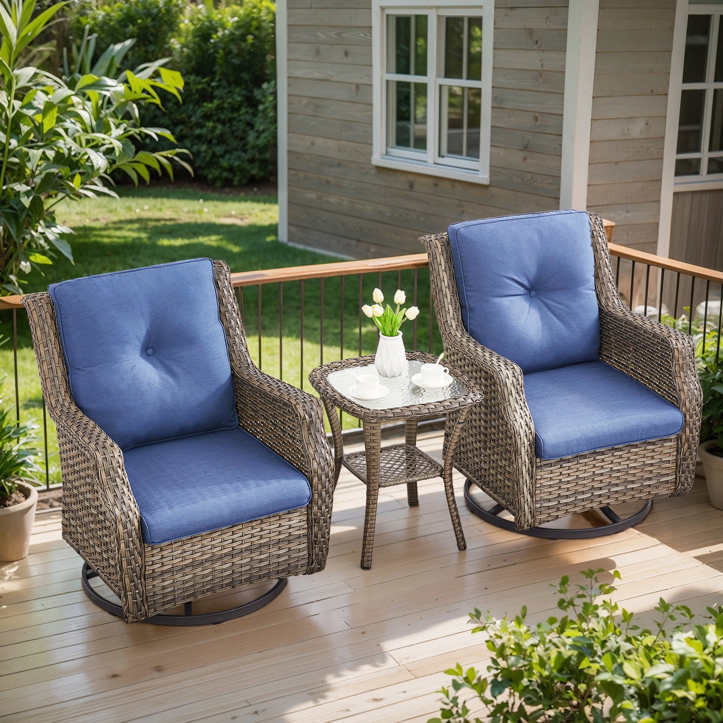 Save 40% - Luxury Wicker Swivel Patio Chairs Set of 3, NDC Series