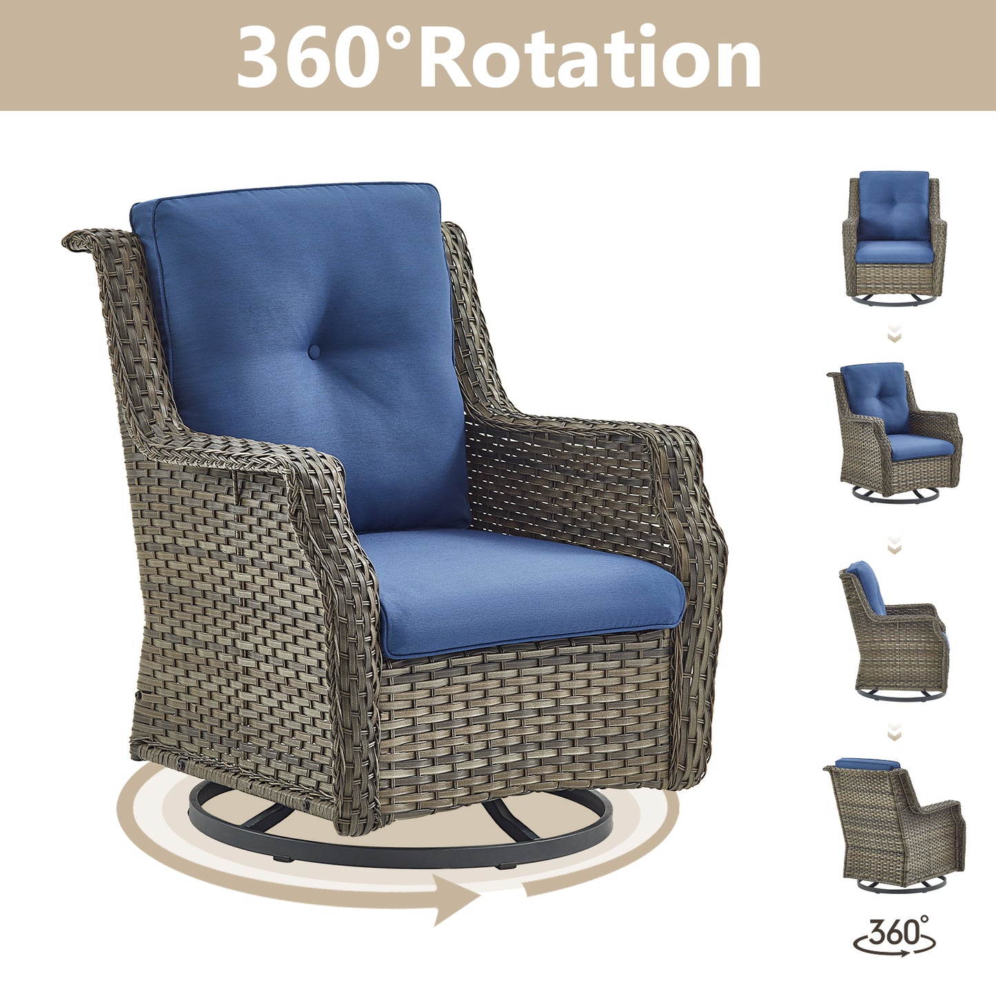 Save 40% - Luxury Wicker Swivel Patio Chairs Set of 3, NDC Series