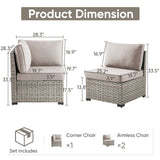 Belord 78-inch modular wicker patio sofa with three seats and 4-inch cushions, part of the PAD Series, shown outdoors.
