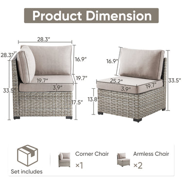 Belord 78-inch modular wicker patio sofa with three seats and 4-inch cushions, part of the PAD Series, shown outdoors.