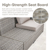 Belord 78-inch modular wicker patio sofa with three seats and beige cushions, part of the PAD Series outdoor furniture.