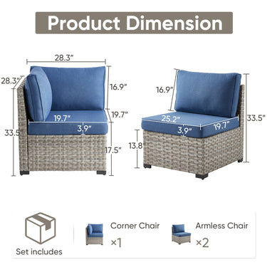 Belord 78-inch modular wicker patio sofa with three seats and plush cushions, part of the PAD Series for outdoor lounging.