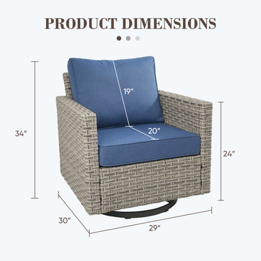 Set of two Belord oversized swivel patio chairs with high backrests and 4-inch cushions from the PAD Series.