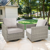 Pair of Belord oversized swivel patio chairs with high backs and 4-inch cushions from the PAD Series, perfect for outdoor relaxation.