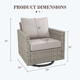 Set of two Belord oversized swivel rocker patio chairs with high backrests and 4-inch cushions from the PAD Series, shown outdoors.