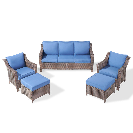 5PC Patio Conversation Set with Sofa, 2 Patio Chairs & 2 Ottomans, DAR Series