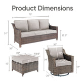 Belord 5-piece patio conversation set with sofa, swivel chairs, and ottomans, shown in a stylish outdoor space.