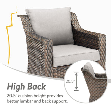 Belord 4-piece patio set with swivel rockers and ottomans, outdoor conversation furniture for relaxing outdoor spaces.