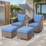 Belord 4-piece patio conversation set with blue swivel rockers and ottomans, featuring cushioned seats and outdoor-friendly design.