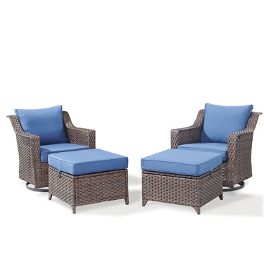 Belord 4-piece patio set with swivel rockers and ottomans, featuring comfortable outdoor seating and table for conversation.