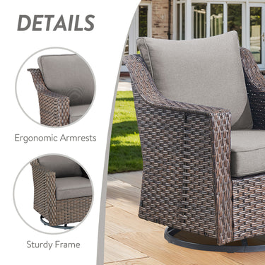 Belord 4-piece patio conversation set with swivel rockers and ottomans, featuring cushioned seats and a stylish outdoor design.
