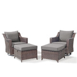 Belord 4-piece patio conversation set with swivel rockers and ottomans, featuring cushioned seats and a stylish outdoor design.