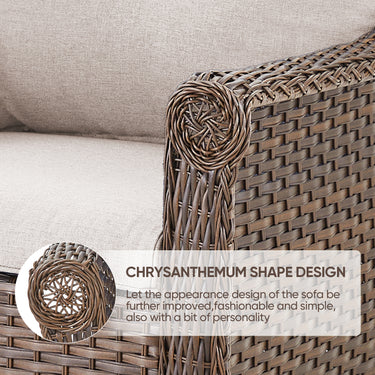 Set of 2 Belord wicker patio chairs with high backs and floral armrest design, ideal for outdoor garden or patio seating.