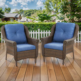 Set of 2 Belord high-back wicker patio chairs with floral armrest design, perfect for outdoor seating and garden decor.