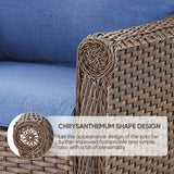 Set of 2 Belord high-back wicker patio chairs with floral armrest design, ideal for outdoor seating and garden decor.