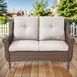 Belord wicker outdoor loveseat with high back and floral armrest design, perfect for patio seating, FL Series.