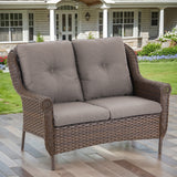 Belord wicker outdoor loveseat with high back and floral armrest design, ideal for patio seating, part of FL Series.