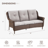 Belord 3-seat wicker outdoor patio sofa with high back and floral armrest, FL Series, perfect for garden or patio seating.