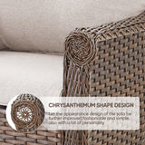 Belord 3-seat wicker outdoor patio sofa with high back and floral armrest, perfect for stylish outdoor seating.