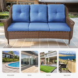 Belord 3-seat wicker outdoor patio sofa with high back and floral armrests, FL Series, suitable for garden or patio seating.