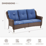 Belord 3-seat wicker outdoor patio sofa with high back and floral armrests, ideal for garden or patio relaxation.
