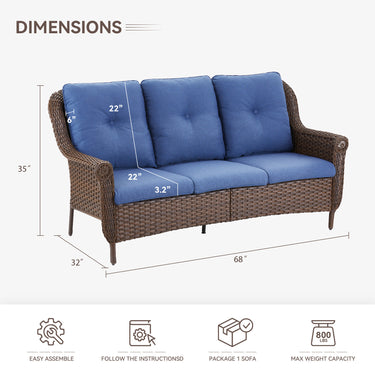 Belord 3-seat wicker outdoor patio sofa with high back and floral armrests, ideal for garden or patio relaxation.