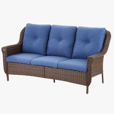 Belord 3-seat wicker outdoor patio sofa with high back and floral armrests, stylish and comfortable outdoor furniture piece.